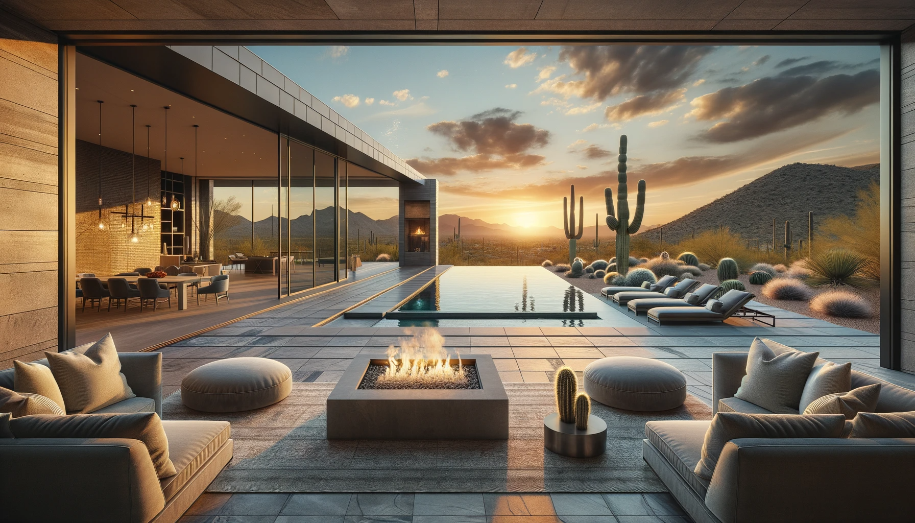 Natural Stone Pavers - image of a modern luxurious home showcasing the living room with a retractable wall that blends the indoor space with the outdoors