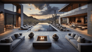 Natural Stone Pavers - image of a modern mountainside home in Arizona, where the living room's opened, effortlessly connecting the interior