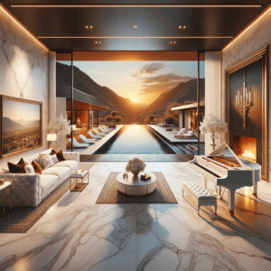 Natural Stone Tiles - White Marble Tiles interior with desert views 3