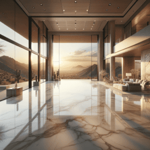 Natural Stone Tiles - White Marble Tiles and interior with desert views