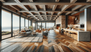 Rustic Modern Look featuring Reclaimed Brick Fireplace Wall - Marble Slabs - Reclaimed Barn wood Floors